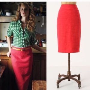 Moulinette Soeurs Red Boucle Wool Pencil Skirt 8